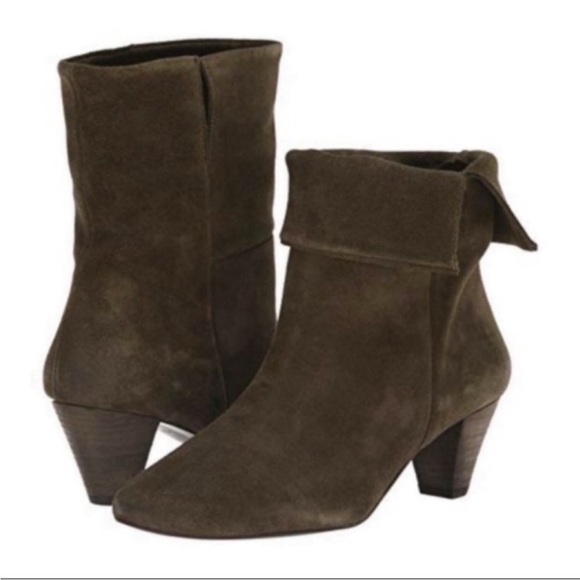 Free People | Adella Suede Ankle Boot Fold Over Olive Brown Green - Picture 1 of 12